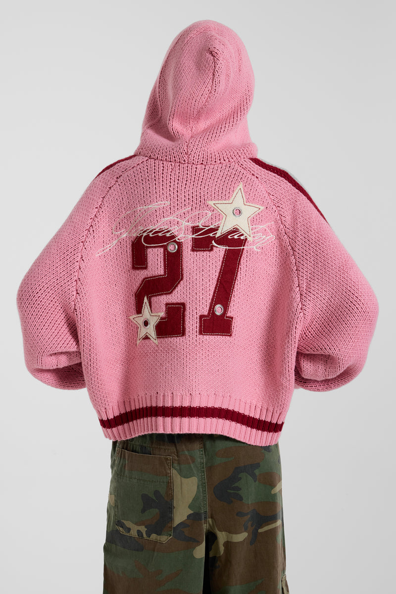 Nellie Pink Hooded Knit Cardigan