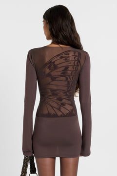 Butterfly Mesh Mini Dress - UK 4 / Grey