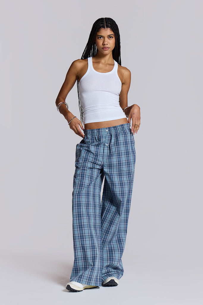 Boxer Trousers - Blue Check | Jaded London