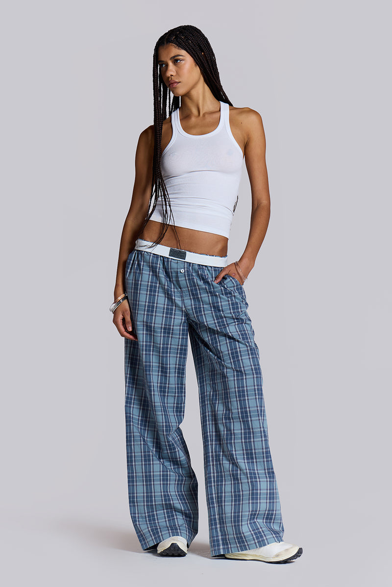 Boxer Trousers - Blue Check | Jaded London