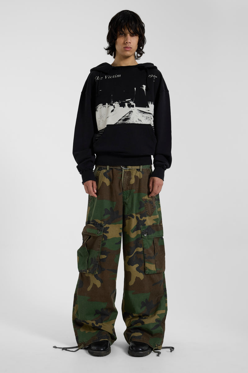 The Victim Split Neck Hoodie in Black - JMH6925_FLF1