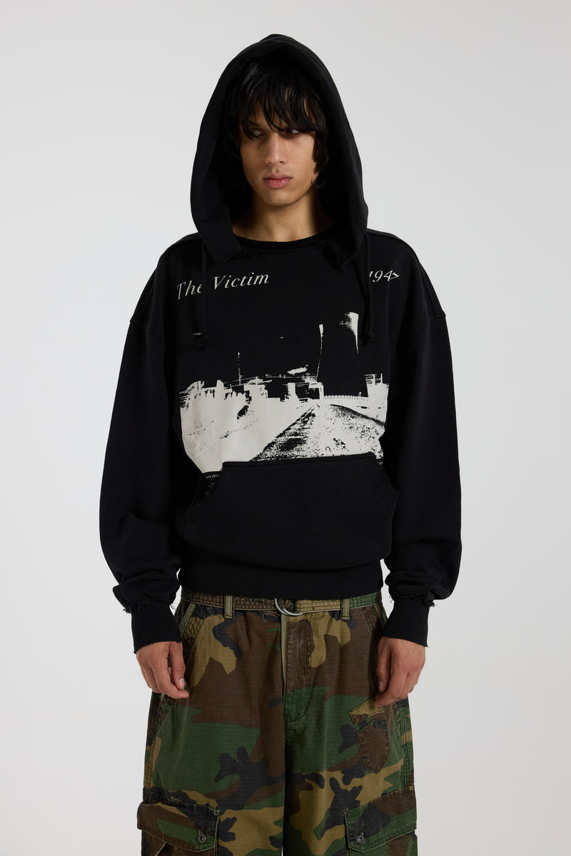 The Victim Split Neck Hoodie in Black - JMH6925_F5