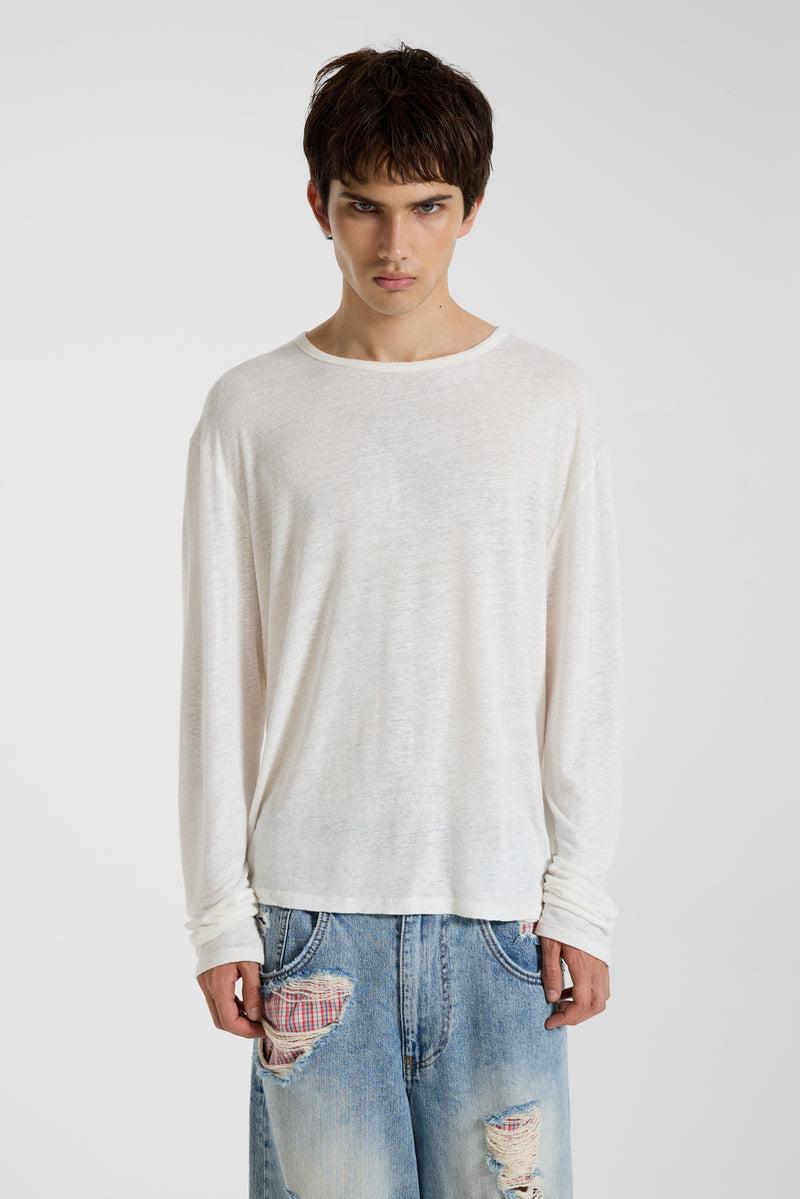 Slub White Long Sleeve T-Shirt – view 9