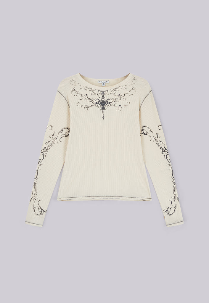 Ines Waffle White Long Sleeve Top