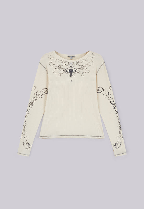 Ines Waffle White Long Sleeve Top