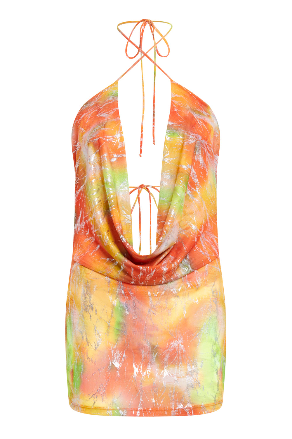 Tie Dye Metallic Print Extreme Plunge Mini Beach Dress | Jaded London