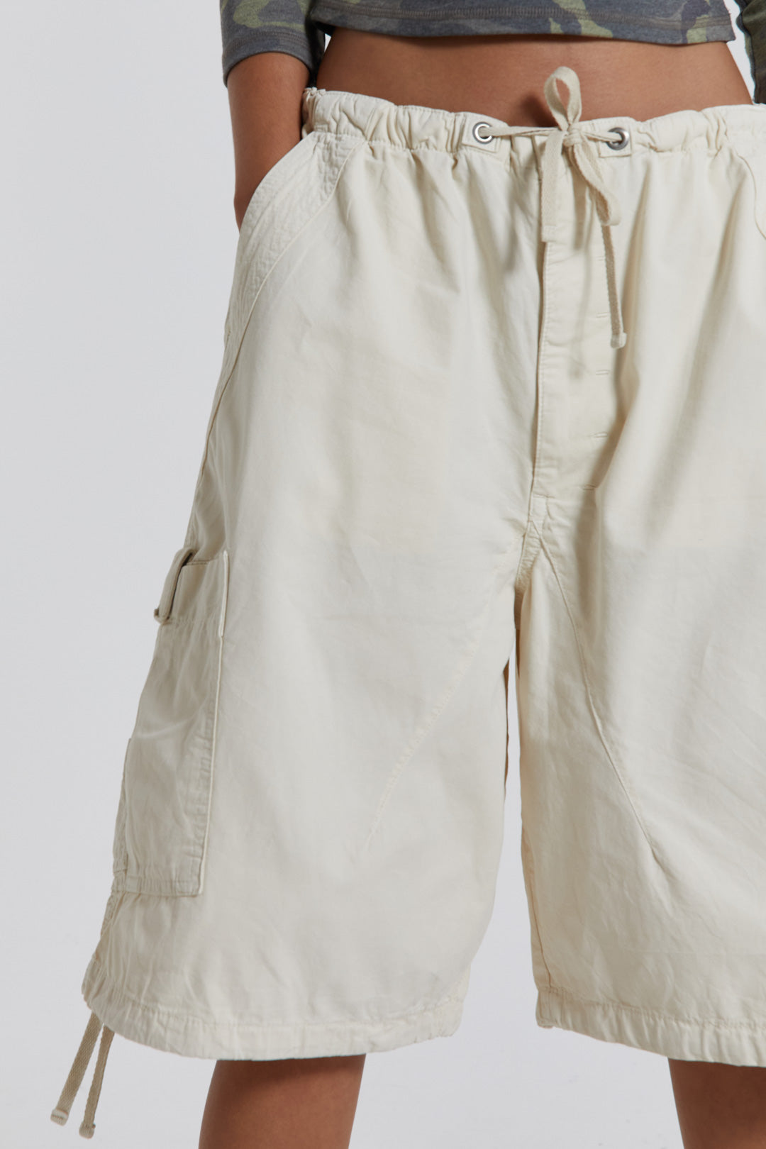 Ecru Parachute Cargo Shorts