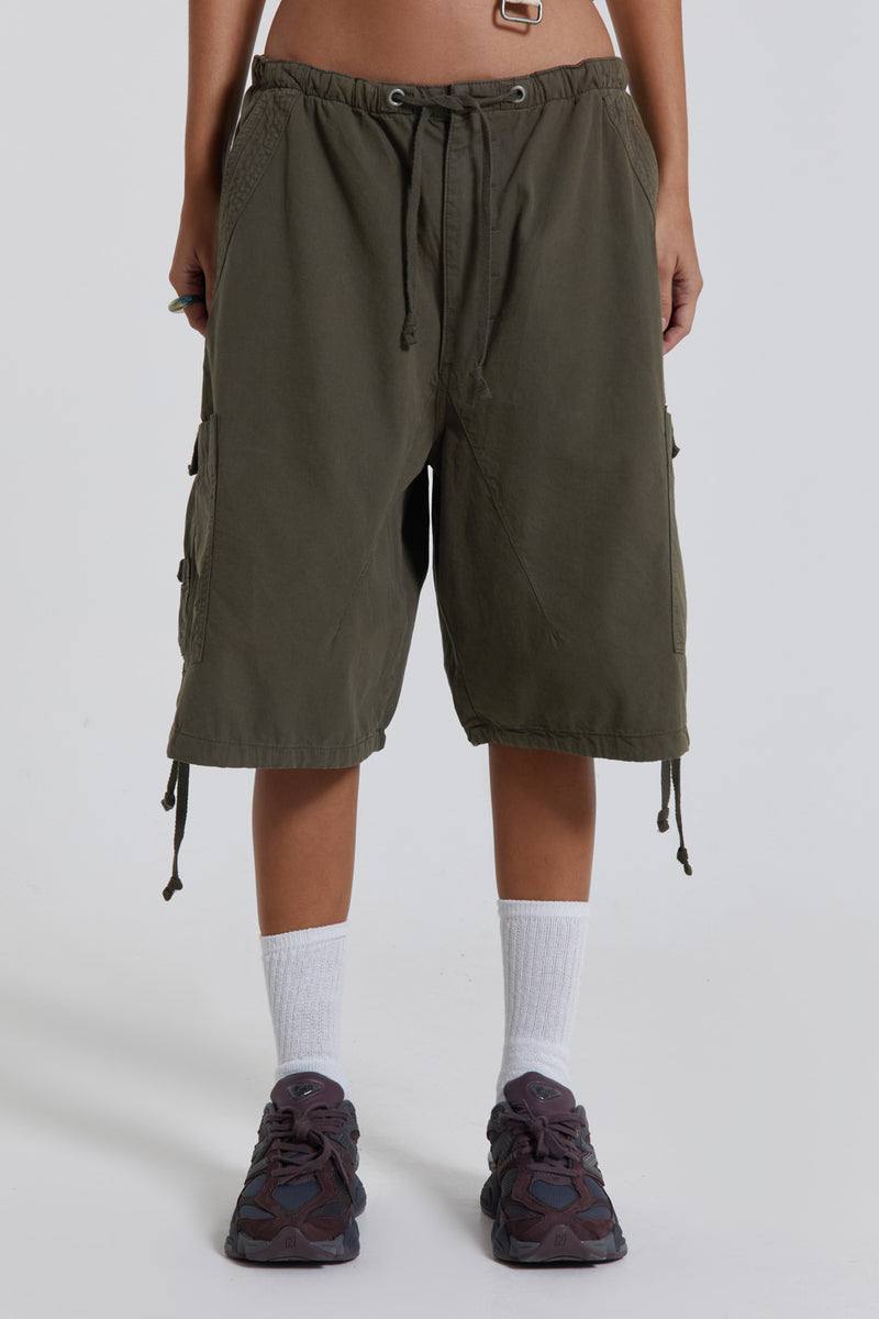 Khaki Parachute Cargo Shorts