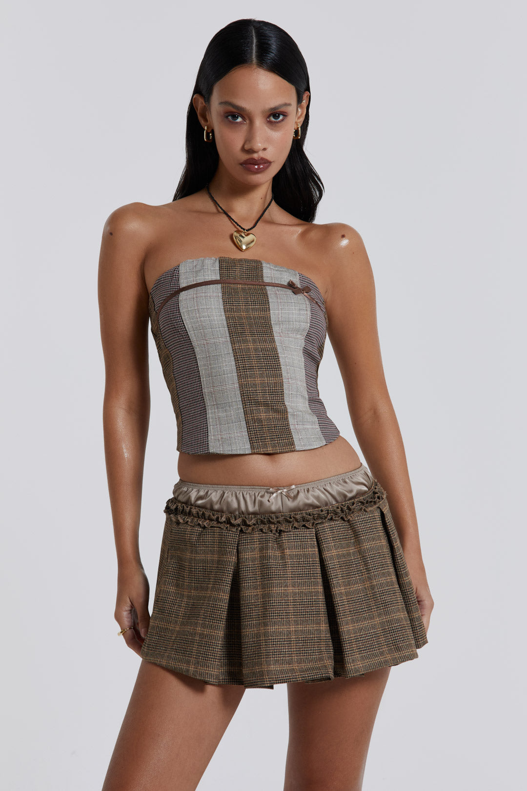 Demi Panelled Check Corset Top