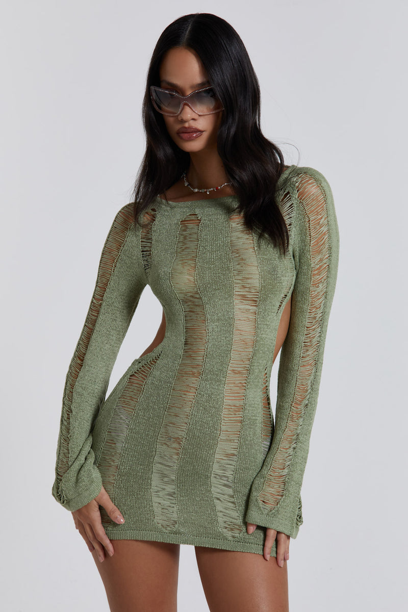 jaded london green dress Patterned Mini-Dress Outfit Jaded London Ophidian Backless Mini