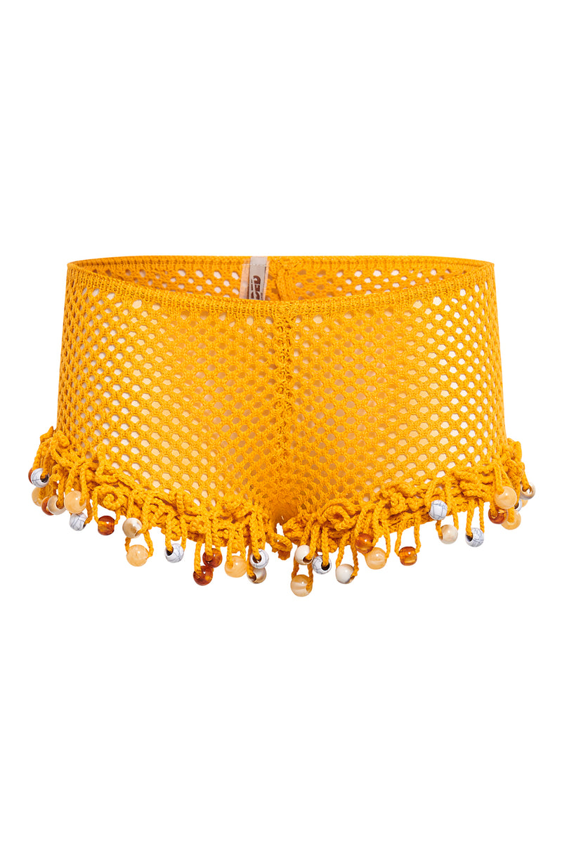 Canary Knit Shorts with Beaded Trim