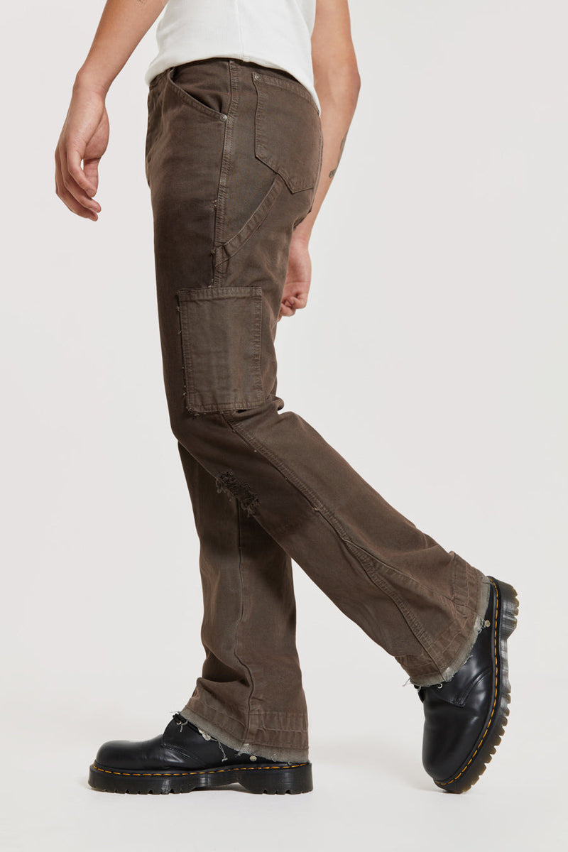 Brown Washed Carpenter Jeans With Inserted Panel | Jaded London