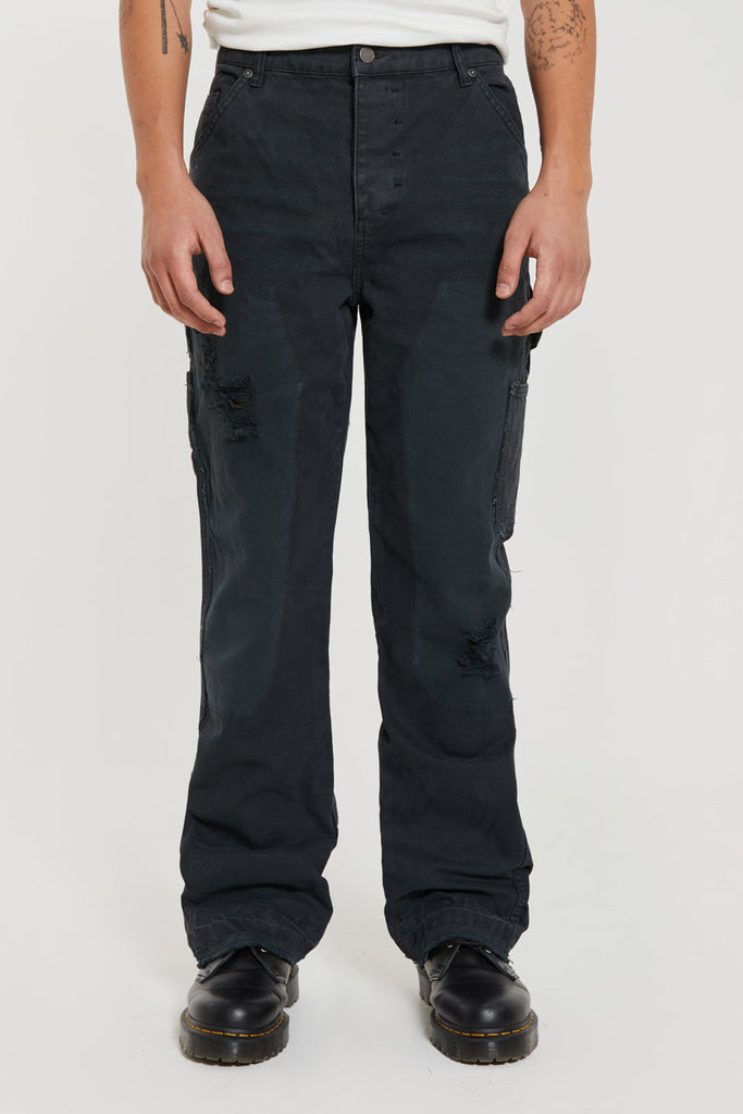 Washed Black Carpenter Jeans With Inserted Panel | Jaded London