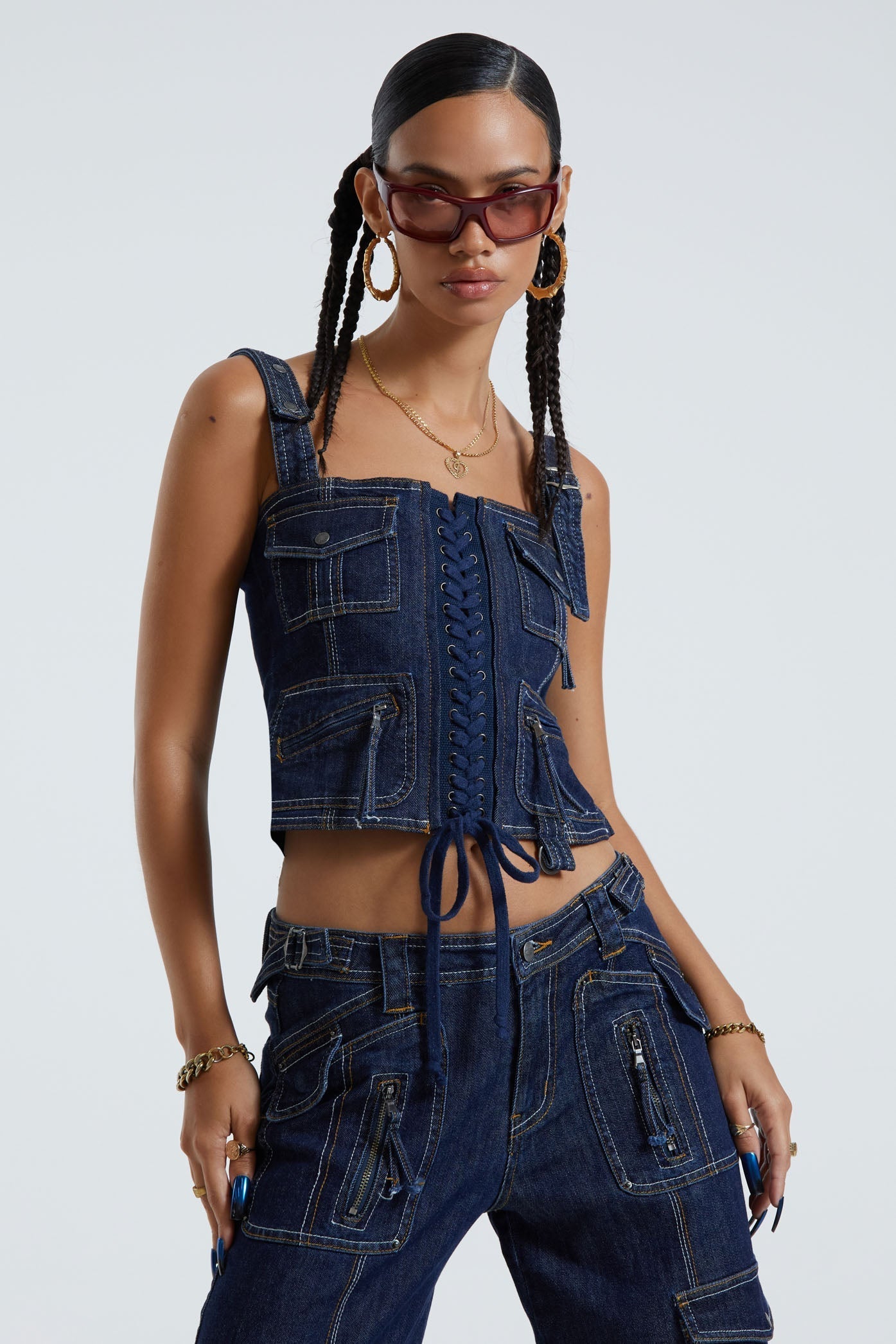 Blue Denim Lace Up Corset Top | Jaded London