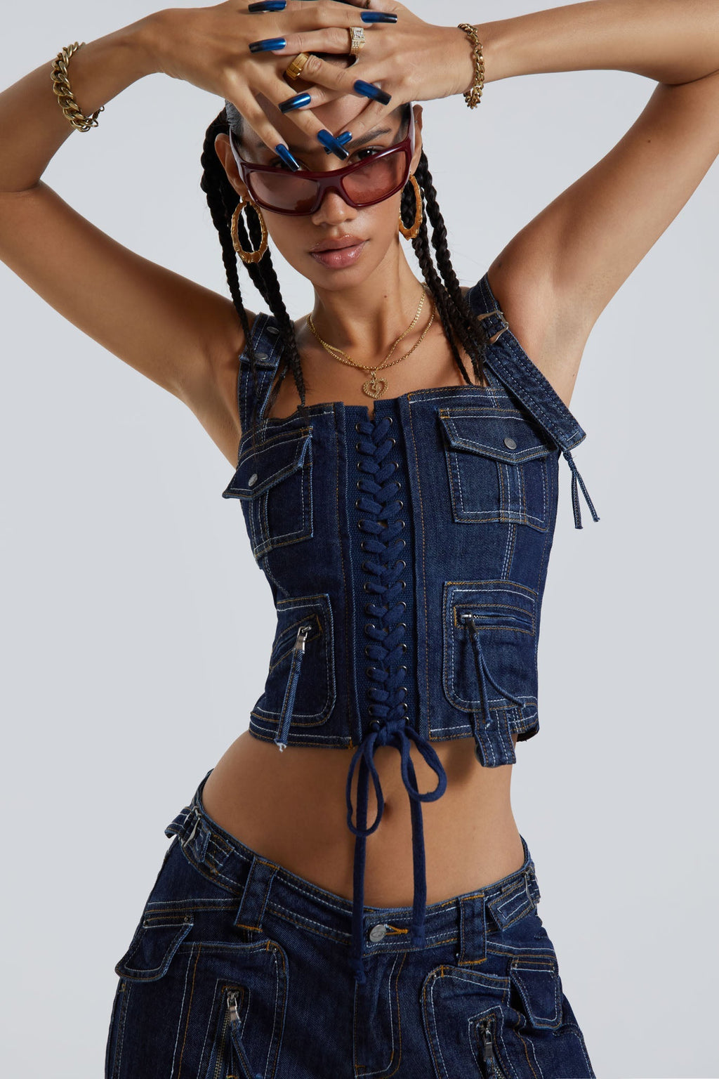 Blue Denim Corset Top With Crown Girdle Elegant And Slimming Waist