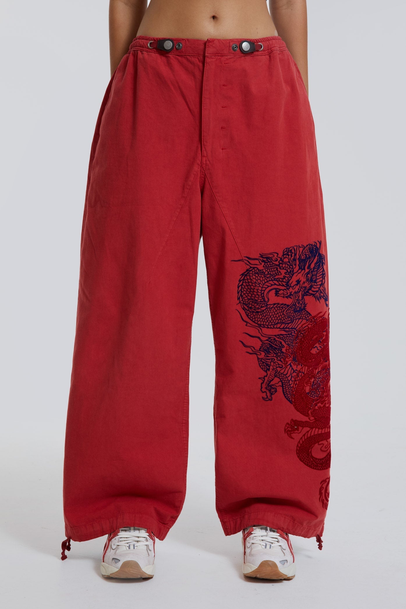 Red Military Cargo Pants With Flock Print Jaded London