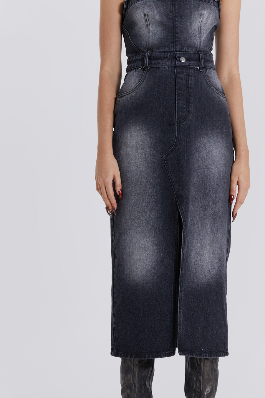 Shop Liberty 2 In 1 Detachable Denim Black Midi Dress