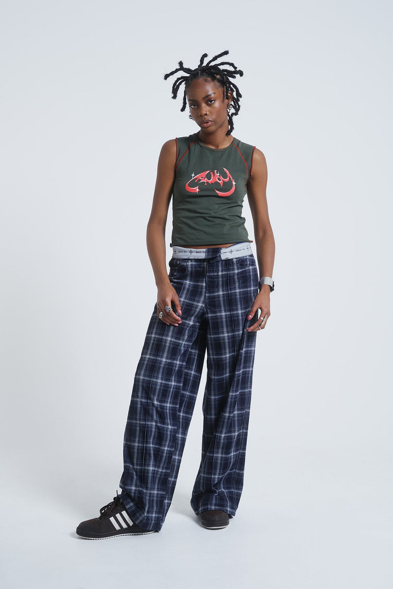 Flared Leg Jersey Pants With Fold-Over Waistband
