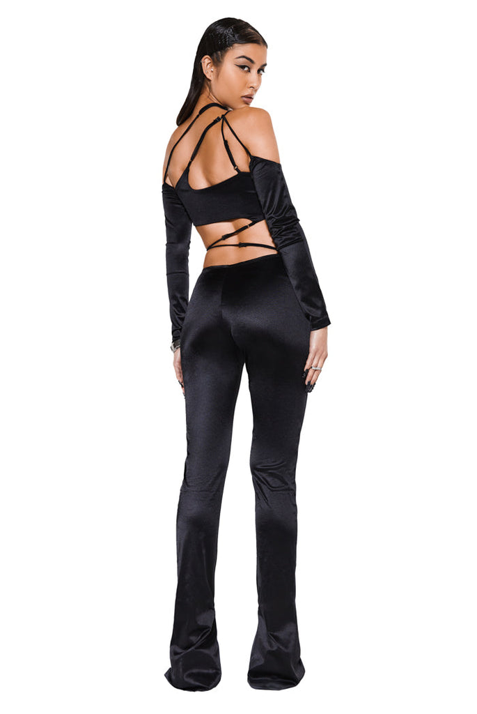 black strappy jersey catsuit