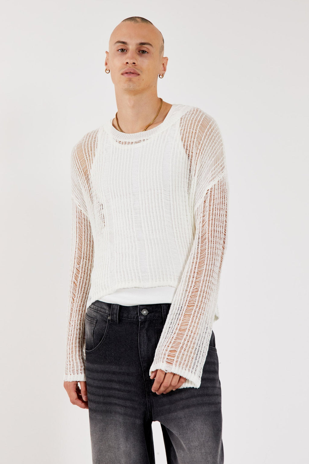 Labyrinth White Loose Knit Jumper | Jaded London