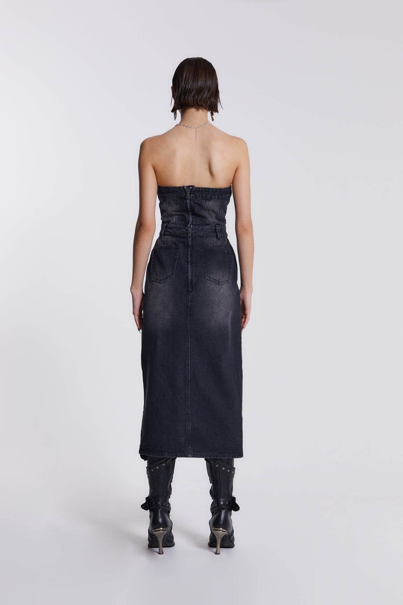 Liberty 2 In 1 Detachable Denim Black Midi Dress