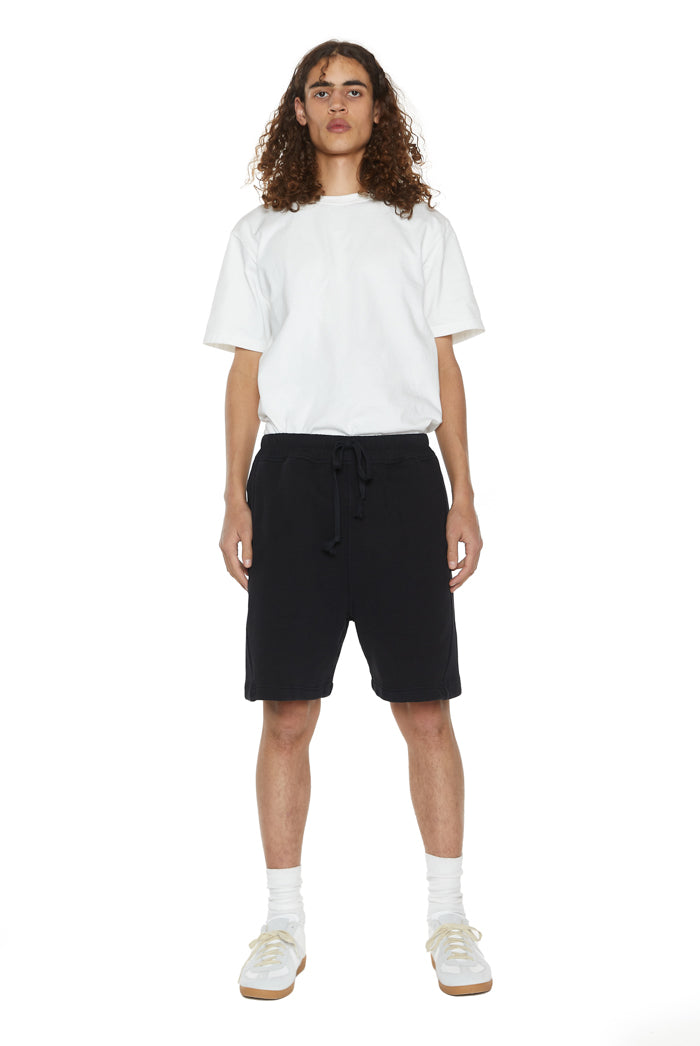 Dust black relaxed fit shorts with drawstring waistband detail. 