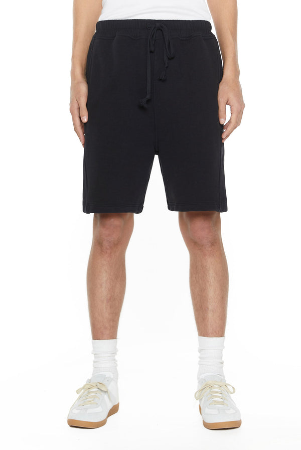 Dust black relaxed fit shorts with drawstring waistband detail. 