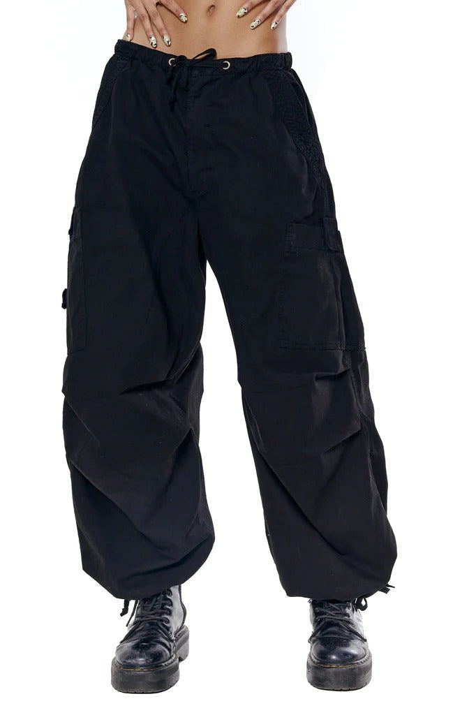 jaded london Black Parachute Cargo Pants-